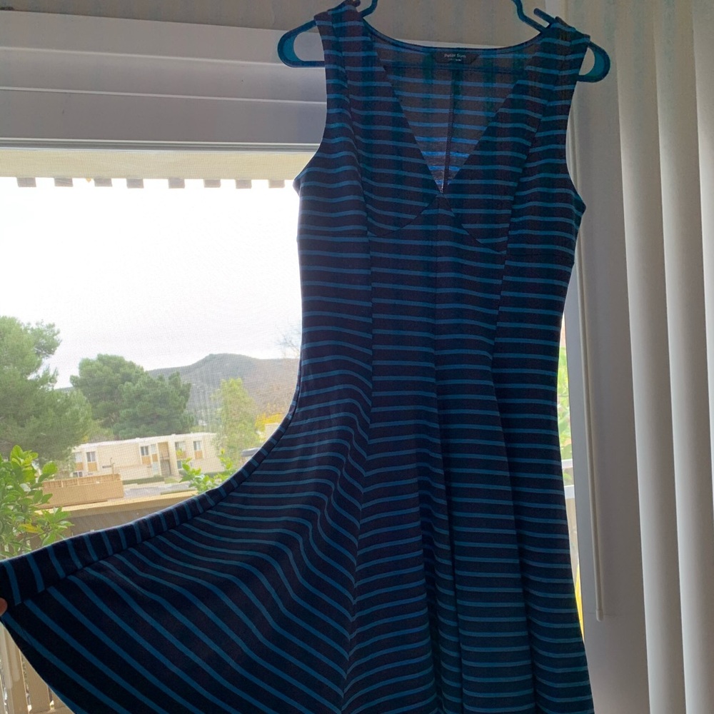Blue Striped V-Neck Dress, Size 4